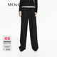 MO&Co.休閑褲松緊抽繩高腰綿羊毛混紡直筒闊腿長(cháng)褲摩安珂 深花灰色 M