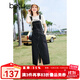 百圖betu女裝春夏新款背帶裙減齡設(shè)計感開叉牛仔背帶裙女2403D10 深牛仔藍 M