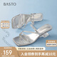 百思圖25夏商場(chǎng)同款時(shí)尚通勤粗跟女拖鞋B5299BT5 銀色 37