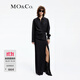 MO&Co.春秋設計感捏褶收腰斜裁開(kāi)叉襯衫長(cháng)裙連衣裙摩安珂 黑色 S /160