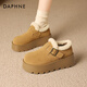 達芙妮厚底勃肯鞋女款2025秋冬季加絨新款真皮面小個(gè)子增高淺口復古單鞋