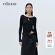 edition針織衫女秋新款設計感不規則斜門(mén)襟長(cháng)袖針織開(kāi)衫上衣 黑色 S 160