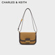 CHARLES&KEITH25秋新品仿麂皮金屬扣復(fù)古豆腐包女CK2-80782444-3 Sahara Sand沙色/棕色 M