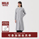 無(wú)印良品（MUJI）女式 水洗 平紋 立領(lǐng)長(cháng)袖連衣裙女裝裙子25年春季連身裙 襯衫裙 深藏青色條紋 M （160/84A）