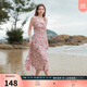 三彩獨醒2025秋款網(wǎng)紗印花吊帶裙方領(lǐng)收腰A字連衣裙F 粉色暈染 XL 170/92A