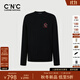 C'N'C【100%綿羊毛】CNC25秋冬新款品牌刺繡標識圓領(lǐng)長(cháng)袖針織衫毛衣男 黑色 50 /M/(175/92A)