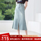 百圖betu女裝2025夏季新款半身裙前開(kāi)叉棉感牛仔魚(yú)尾裙裙子女2505T52 淺牛仔藍 L