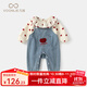 凡獵女童套裝秋裝2025新款洋氣嬰兒衣服寶寶背帶褲牛仔兩件套春秋 藍(lán)色背帶褲+襯衫 90 cm