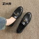 ZHR樂(lè )福鞋女2026新品平底英倫小皮鞋女通勤套腳單鞋女 EH208黑色38