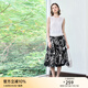 顏域復(fù)古黑白印花半身裙2025早春新款中長款A(yù)字裙氣質(zhì)顯瘦半裙女 黑花 M