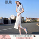 香影牛仔半身裙女2025夏裝新款顯瘦開(kāi)叉中長(cháng)款a字裙高腰白色裙子 白色 S