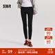 森馬（Semir）休閑褲女加絨九分鯊魚(yú)褲高彈2024冬季黑色修身小腳褲百搭 黑色90001 L 165/70A