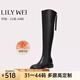 Lily Wei女士過(guò)膝真皮長(cháng)筒靴春新款高筒騎士靴潮酷女靴大碼41-43 黑色單里 44