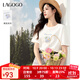 LAGOGO簡(jiǎn)約印花圓領(lǐng)T恤女拉谷谷2025年夏季新款清爽通勤百搭小白t 本白色 M