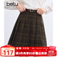 百圖betu女裝冬季新款半身裙高腰毛呢格紋A字百褶裙裙子女2411T68 咖格 L （咖格預售11/11發(fā)貨）