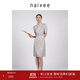 納薇（naivee）商場(chǎng)同款25夏新款立領(lǐng)改良旗袍裙梭織提花油畫(huà)印花 蜜瓜綠 S