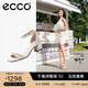 愛(ài)步（ECCO）一字帶涼鞋女 倪妮同款夏季高跟增高涼鞋羅馬涼鞋  塑雅213343 石灰色21334301378（牛皮革）   38 （偏大，建議選小一碼）