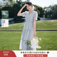 香影v領(lǐng)藍色萊賽爾天絲連衣裙女2025夏季新款刺繡超好看收腰裙子 航線(xiàn)藍 L 165/88A/110-125斤