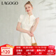 LAGOGO【月影如皎】改良旗袍女拉谷谷夏新款新中式盤(pán)扣提花連衣裙 米白色(V2) M