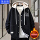 藍品閣秋冬季加絨加厚牛仔外套男孩帽可拆卸夾克青少年初高中大學(xué)生衣衫 黑色 加絨款(帽可以脫卸)10310-5821 XL 身高165-175cm115-135斤
