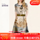 迪菲麗格時(shí)尚V領(lǐng)印花連衣裙2025女新款夏季氣質(zhì)系帶顯瘦中長(cháng)裙子 圖片色 M