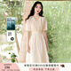 香影新中式國風(fēng)連衣裙女2025春夏新款米白色高腰重工刺繡v領(lǐng)裙子 米色 S