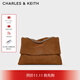 CHARLES&KEITH25秋新品大容量仿麂皮簡(jiǎn)約腋下包女生日禮物CK2-20271514-1 Sienna Brown赭石棕 L
