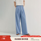 茵曼（INMAN）自然涼皺感闊腿褲2025夏季女裝新款休閑高腰慵懶寬松涼涼褲 灰藍色 M