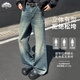 頂峰保羅（Dingfengbaoluo）美式微喇牛仔褲男春季做舊水洗寬松百搭休閑長(cháng)褲HTA73藍色XL