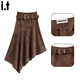 :CHOCOOLATE  it女裝裙子美拉德風(fēng)麂皮絨不規則a字百褶裙女秋季中長(cháng)款半身裙 咖啡色 M