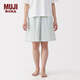 無(wú)印良品（MUJI）女式 泡泡紗中褲 女士睡褲家居褲子短褲純棉 25年夏季 FD1LGC5S 淺藍色條紋 M (160/66A)