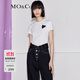 MO&Co.蛋白皮愛(ài)心章仔正肩短袖圓領(lǐng)T恤上衣 白色黑色摩安珂 本白色-第2批 M 165