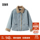 森馬（Semir）牛仔棉服女拼接毛領(lǐng)美式復古2024冬寬松毛邊夾克街頭109724108017