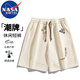 NASA MARVEL短褲男夏季五分褲休閑中褲寬松沙灘褲運動(dòng)情侶款 杏色 M