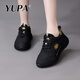 語(yǔ)帕（YUPA）品牌休閑女鞋2025秋冬新款厚底潮流休閑鞋百搭運動(dòng)跑步鞋女 黑金色 39
