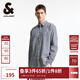 杰克·瓊斯（JACK&JONES）男裝簡(jiǎn)約男士襯衣寬松版型條紋設計休閑文藝風(fēng)長(cháng)袖襯衫224305036 E40深藍色 常規 L 180
