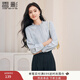 香影法式木耳邊襯衫女2025秋季新款含羊毛長(cháng)袖職場(chǎng)襯衣霧霾藍上衣 航線(xiàn)藍 M 160/84A/95-110斤