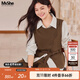MsShe【復古磨毛三件套裝】大碼女裝2025秋裝胖mm馬甲襯衫闊腿褲 拿鐵色現貨 3XL