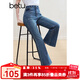 百圖betu女裝2025春夏新款牛仔褲裱袋撞色高腰九分喇叭褲褲子2502T68 牛仔色 M