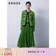 ERDOS 圓領(lǐng)復古小香風(fēng)翻花外套手工刺繡紐扣針織女開(kāi)衫羊絨衫 苔蘚綠 165/88A/L
