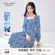 秋水伊人開(kāi)衩碎花方領(lǐng)連衣裙秋季新款女裝高腰A字雪紡裙子 花料 M