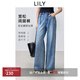 LILY經典丹寧2025春復古全棉中高腰百搭寬松直筒牛仔褲闊腿褲女 419牛仔藍 M