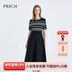 PRICH撞色條紋接連衣裙2025夏季新款短袖針織收腰修身中長(zhǎng)裙女 19黑色 S (160)
