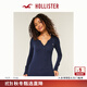 HOLLISTER小海鷗圖案25秋冬新款撞色亨利領(lǐng)長(cháng)袖T恤女裝339-5257 海軍藍 S (165/84A)