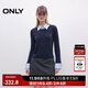 ONLY2025秋季新款含羊毛復古假兩件拼接毛衣針織衫女|125313004 E39海軍藍色 M