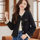 AEMAPE小香風(fēng)外套女2025春秋冬季新款韓版短外套女裝小個(gè)子短款格子上衣 黑色 L _建議體重115-130斤