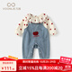 凡獵女童套裝秋裝2025新款洋氣嬰兒衣服寶寶背帶褲牛仔兩件套春秋 藍色背帶褲+襯衫 90 cm