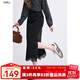 百圖betu女裝2025秋季新款半身裙下擺開(kāi)叉蕾絲邊棉感裙子女2508T70 黑色 L