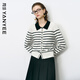 顏域翻領(lǐng)長(cháng)袖條紋毛衣女2025秋季顯瘦通勤簡(jiǎn)約針織衫上衣 黑白條 XL