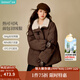 茵曼2025秋冬女裝新款羊羔毛領(lǐng)牛角扣厚羽絨服保暖短款面包服外套 深咖色 M 163-167cm /111-120斤